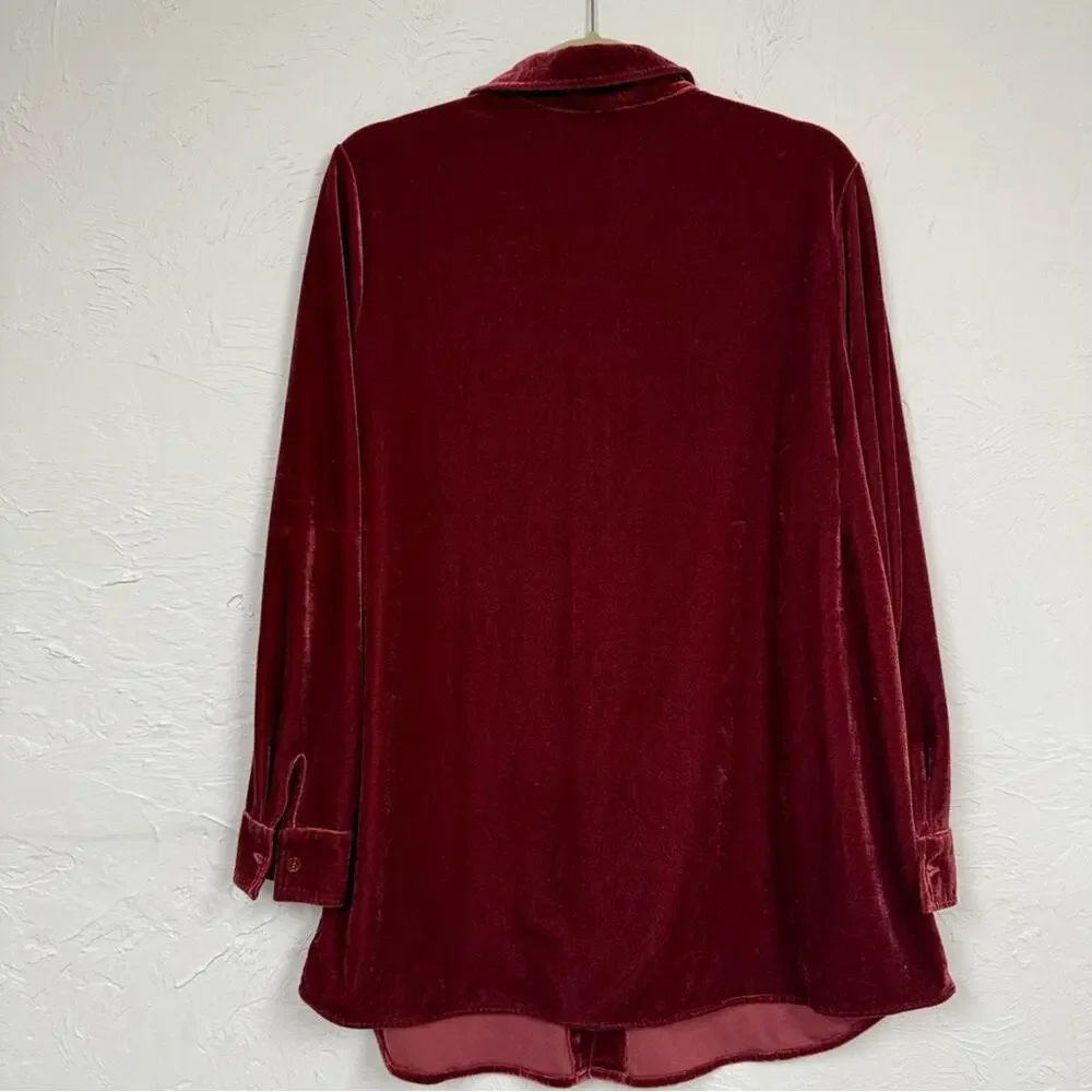 Soft Surroundings Red Velvet Button Down Tunic Blouse Womens L Fall Boho Classic_7